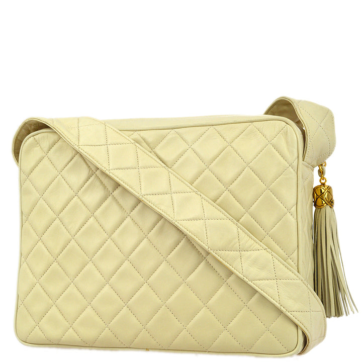 Top Quality Chanel 1989-1991 Ivory Lambskin Camera Bag Large