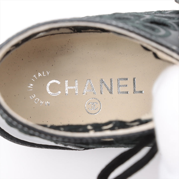 Top Quality Chanel Coco Leather X Fabric High-Cut Trainers 38  Black Flower Race