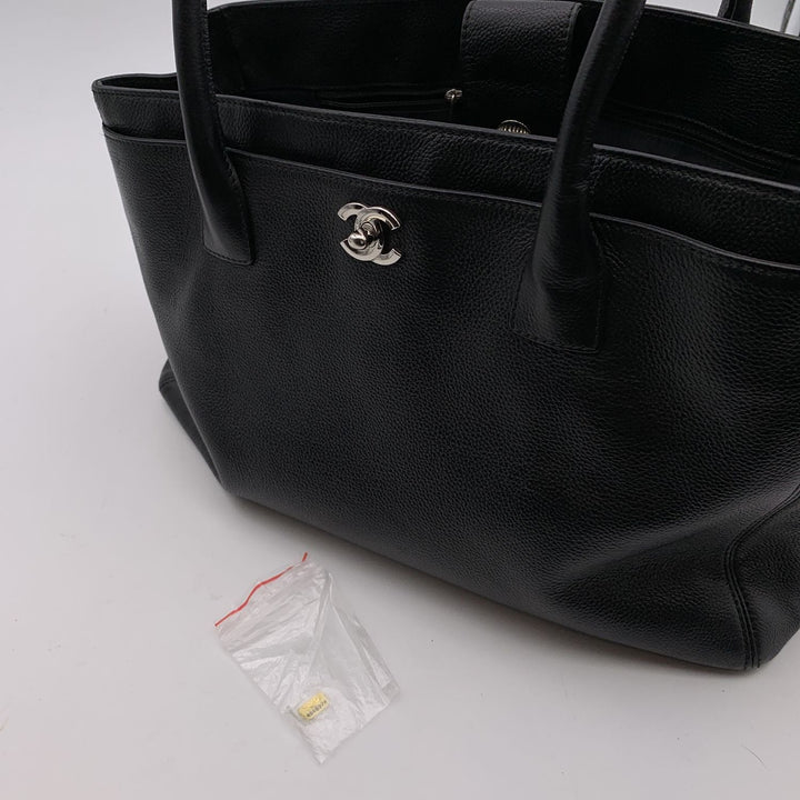 Chanel 2010S Black Pebbled Leather Executive Tote Bag With Strap