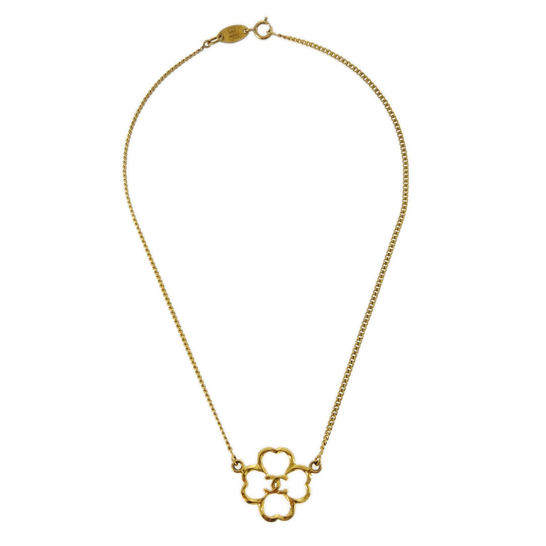 Top Quality Chanel Clover Pendant Necklace Gold 1993