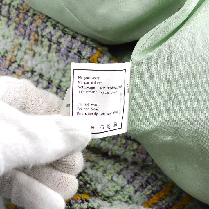 Top Quality Chanel Double Breasted Jacket Green Tweed
