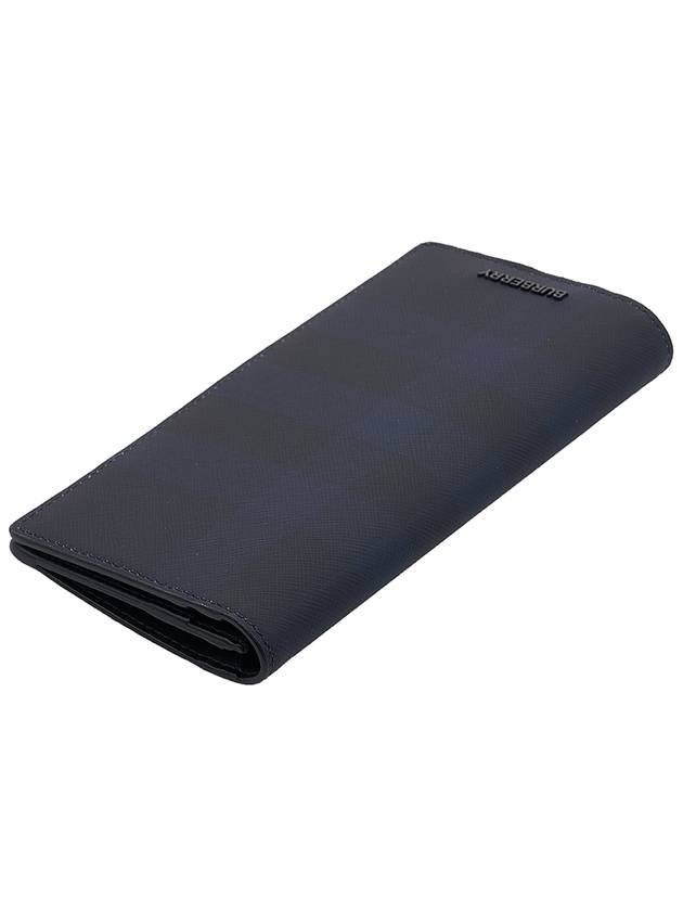 Burberry Coated Canvas Check Motif Long Wallet Navy