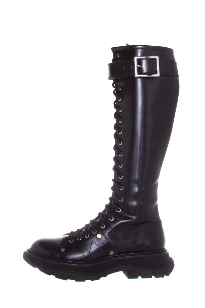 Alexander McQueen Sitvale Pelle Black Boots SZ 38.5