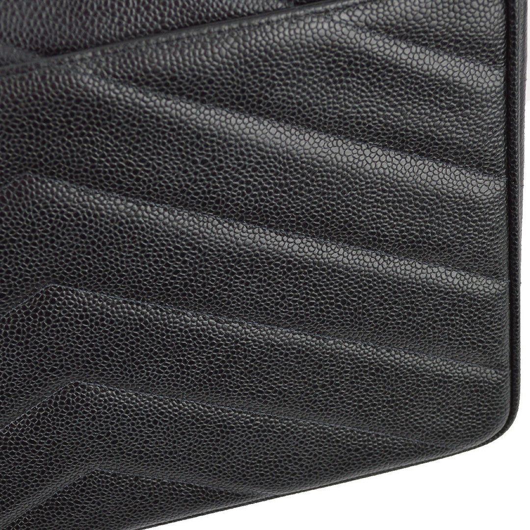 Top Quality Chanel 1994-1996 Black Caviar Jumbo Chevron Letter Flap Bag
