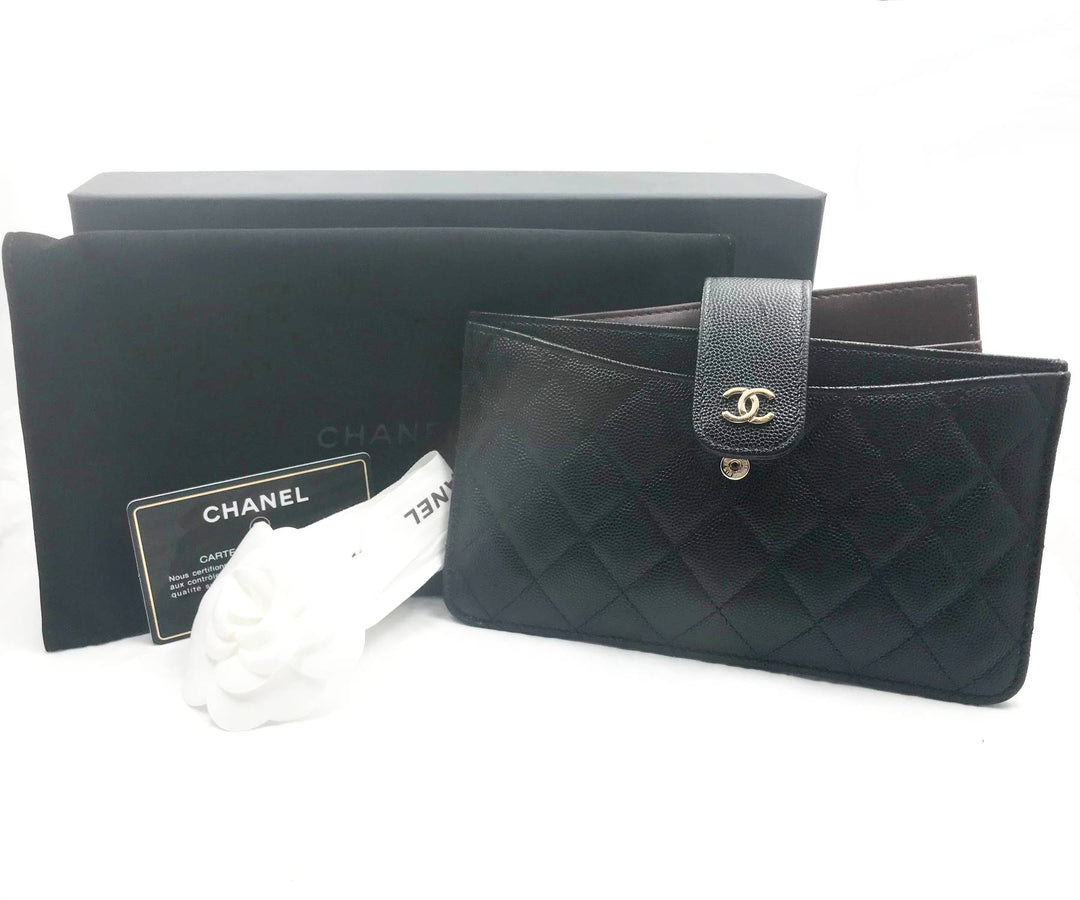 Top Quality Chanel Classic Black Caviar 2 Set Pouch Long Wallet