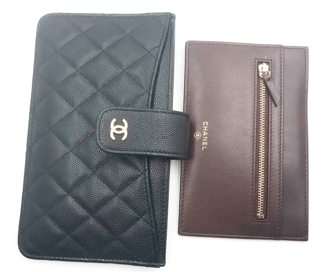 Top Quality Chanel Classic Black Caviar 2 Set Pouch Long Wallet
