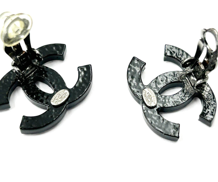 Chanel Black CC Crystal Large Clip on Earrings