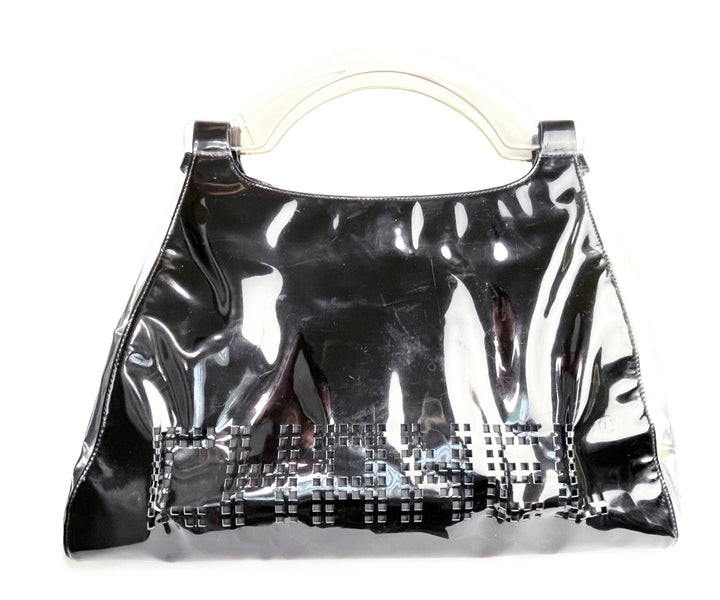 Chanel Black Patent Leather Punch Hole Clear Handle XXL Handbag