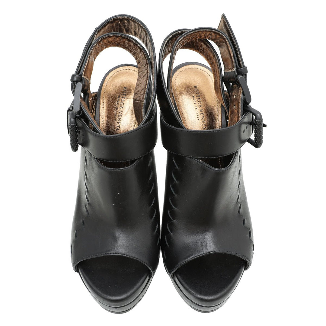 Bottega Veneta Black Peep Toe Ankle Wrap Platform Sandals 38