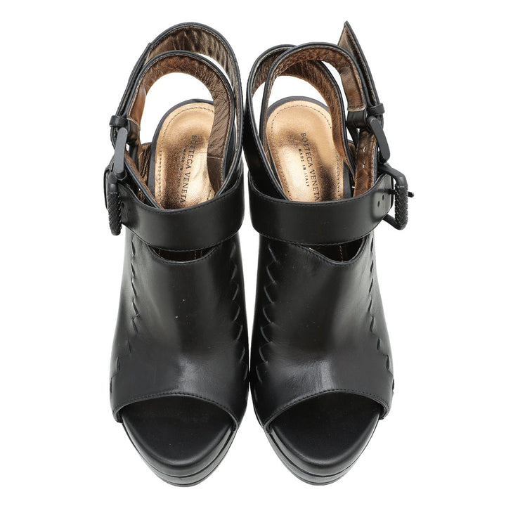 Bottega Veneta Black Peep Toe Ankle Wrap Platform Sandals 38