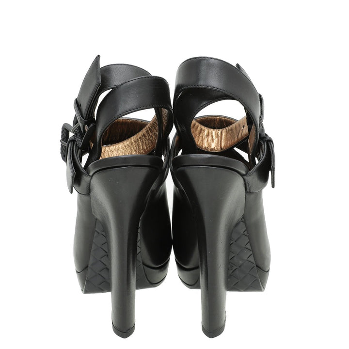 Bottega Veneta Black Peep Toe Ankle Wrap Platform Sandals 38