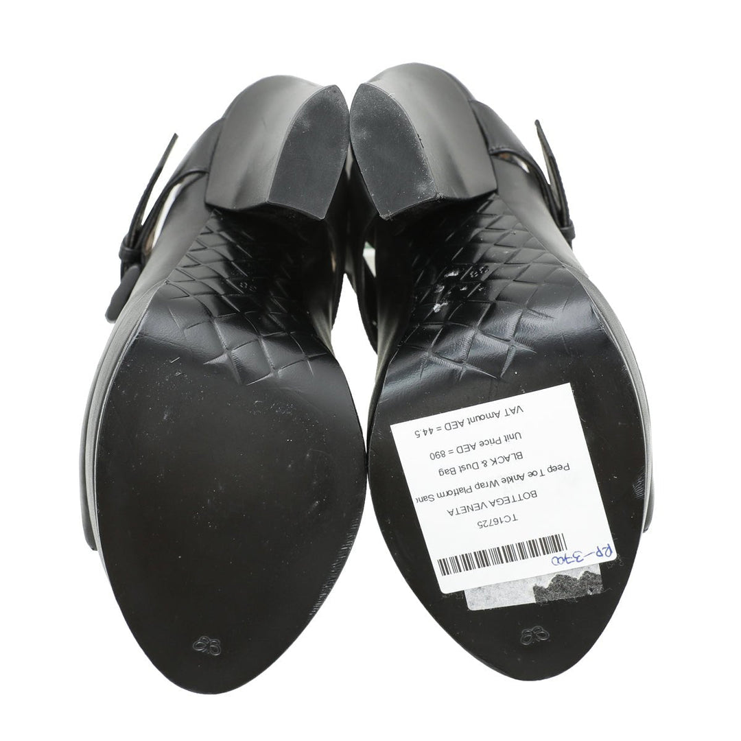 Bottega Veneta Black Peep Toe Ankle Wrap Platform Sandals 38