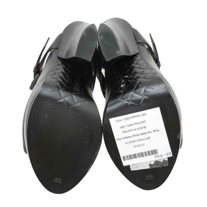 Bottega Veneta Black Peep Toe Ankle Wrap Platform Sandals 38