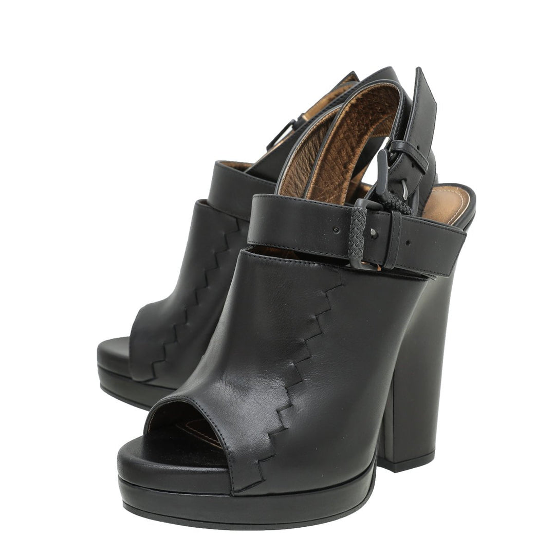 Bottega Veneta Black Peep Toe Ankle Wrap Platform Sandals 38