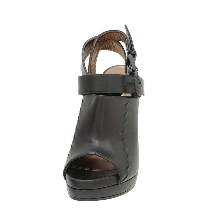 Bottega Veneta Black Peep Toe Ankle Wrap Platform Sandals 38