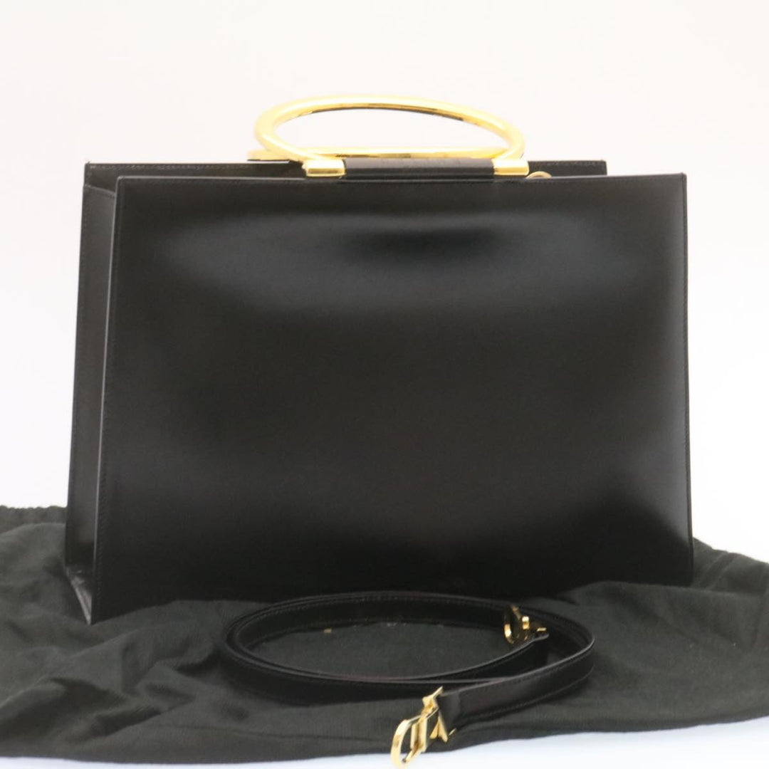 Celine Hand Bag 2way Black Gold Tone Auth am354b