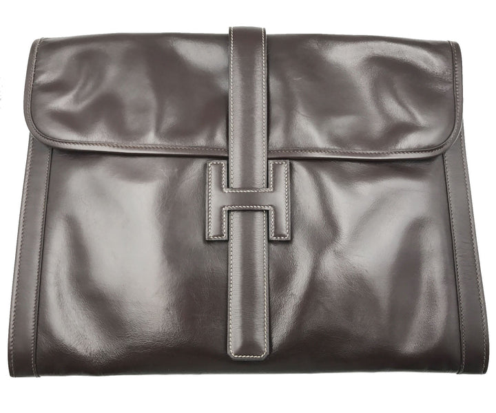 Premium Handmade Hermes Dark Chocolate Brown Jige GM Large Clutch