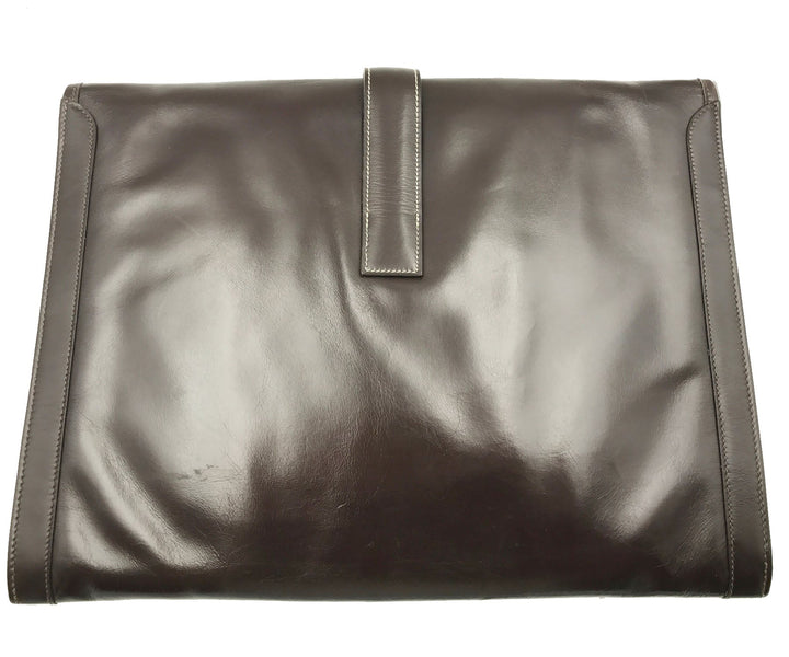 Premium Handmade Hermes Dark Chocolate Brown Jige GM Large Clutch