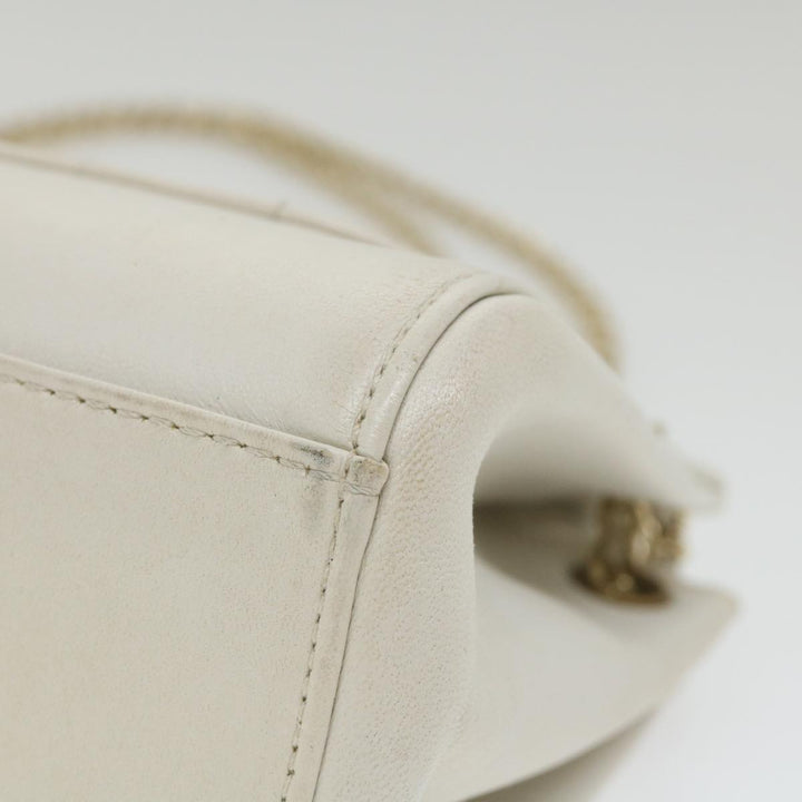 Chanel Choco Bar line Chain Shoulder Bag Leather White CC Auth bs10047