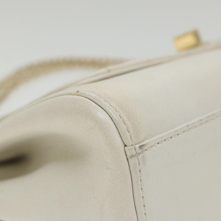 Chanel Choco Bar line Chain Shoulder Bag Leather White CC Auth bs10047