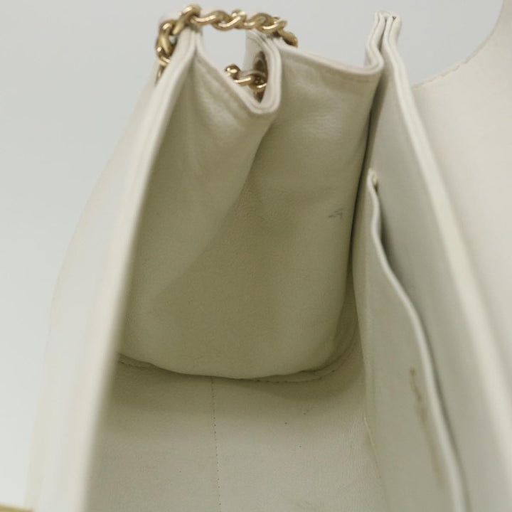 Top Quality Chanel Choco Bar line Chain Shoulder Bag Leather White CC Auth bs10047