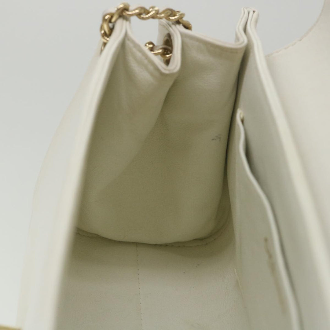 Chanel Choco Bar line Chain Shoulder Bag Leather White CC Auth bs10047