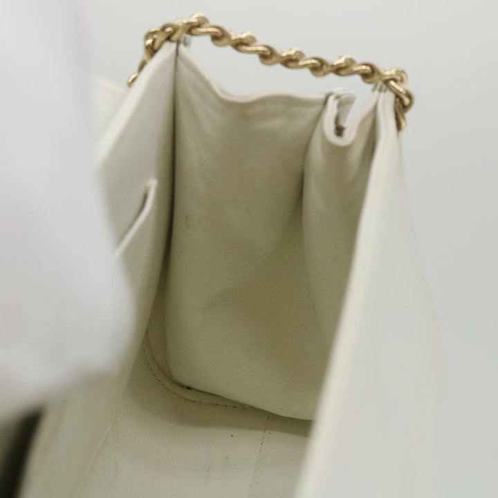 Chanel Choco Bar line Chain Shoulder Bag Leather White CC Auth bs10047
