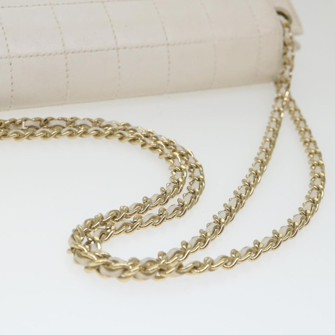 Chanel Choco Bar line Chain Shoulder Bag Leather White CC Auth bs10047