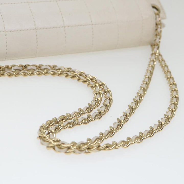 Chanel Choco Bar line Chain Shoulder Bag Leather White CC Auth bs10047