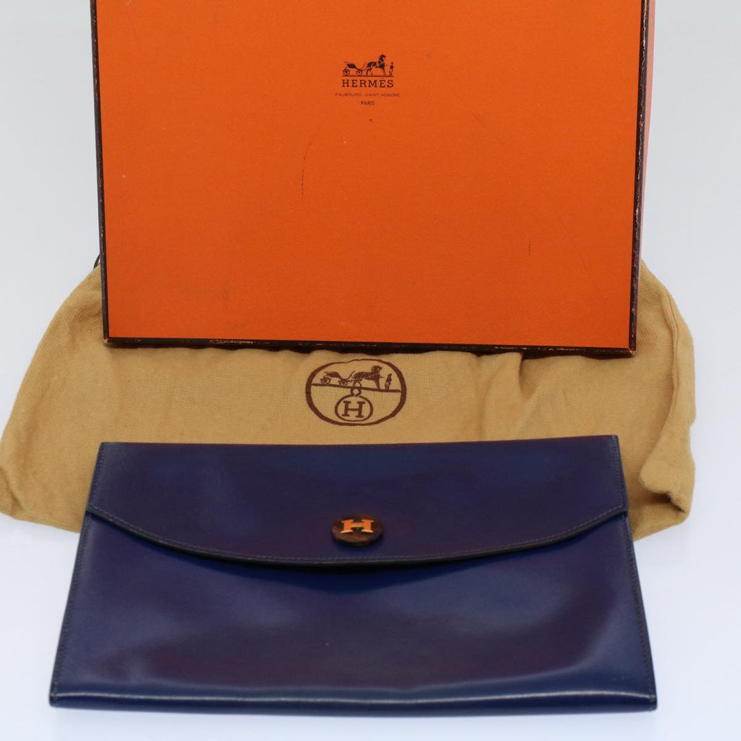 Premium Handmade Hermes Clutch Bag Leather Blue Auth bs10101