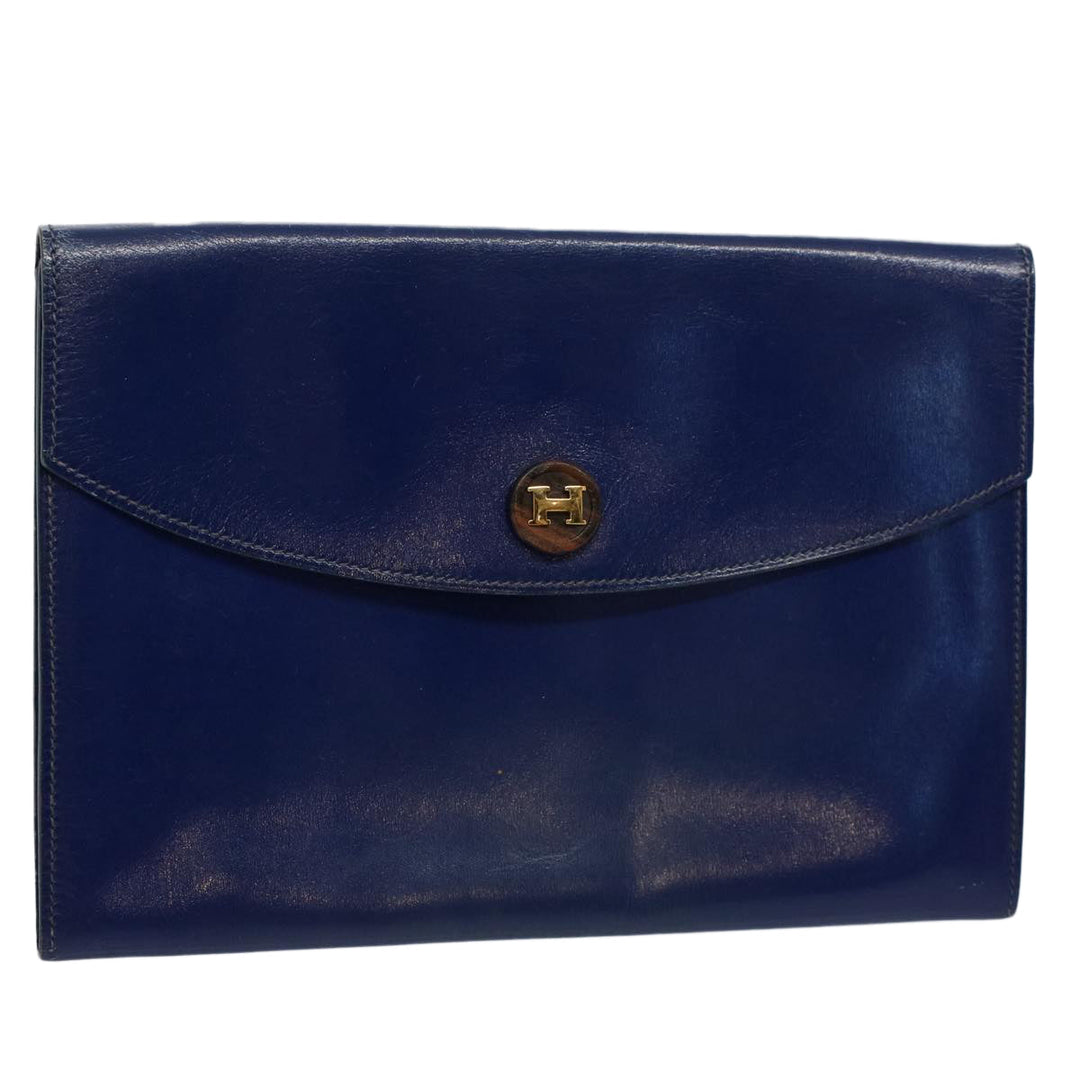 Premium Handmade Hermes Clutch Bag Leather Blue Auth bs10101