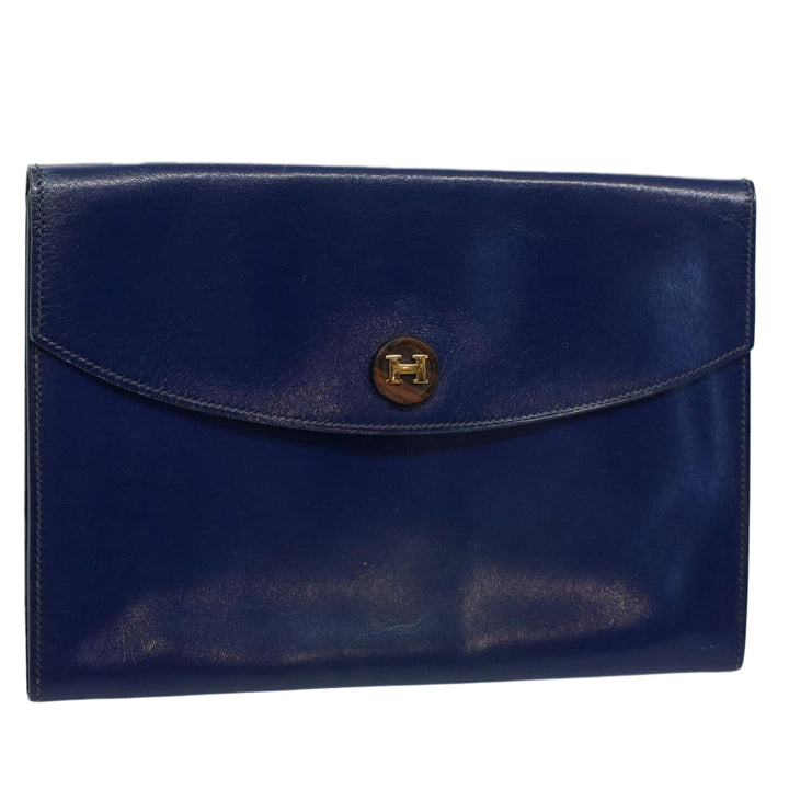 Premium Handmade Hermes Clutch Bag Leather Blue Auth bs10101
