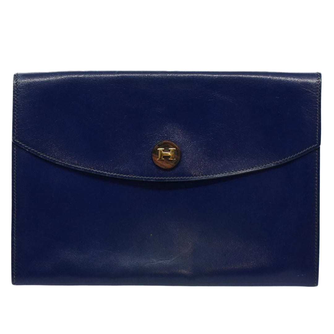 Premium Handmade Hermes Clutch Bag Leather Blue Auth bs10101
