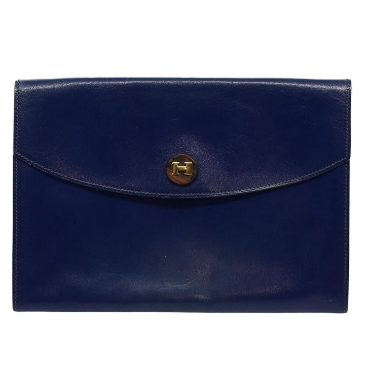 Premium Handmade Hermes Clutch Bag Leather Blue Auth bs10101
