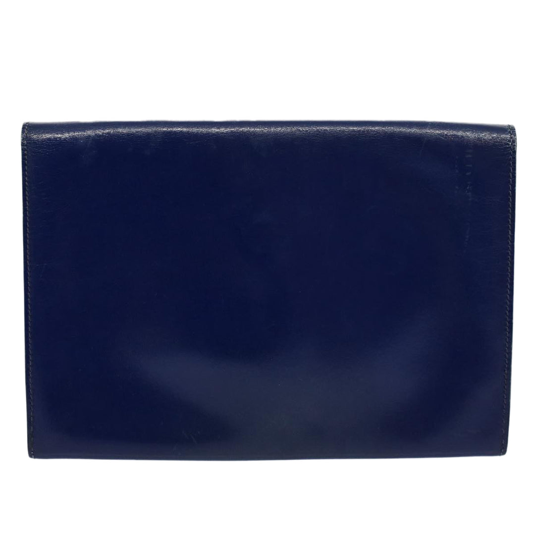 Premium Handmade Hermes Clutch Bag Leather Blue Auth bs10101