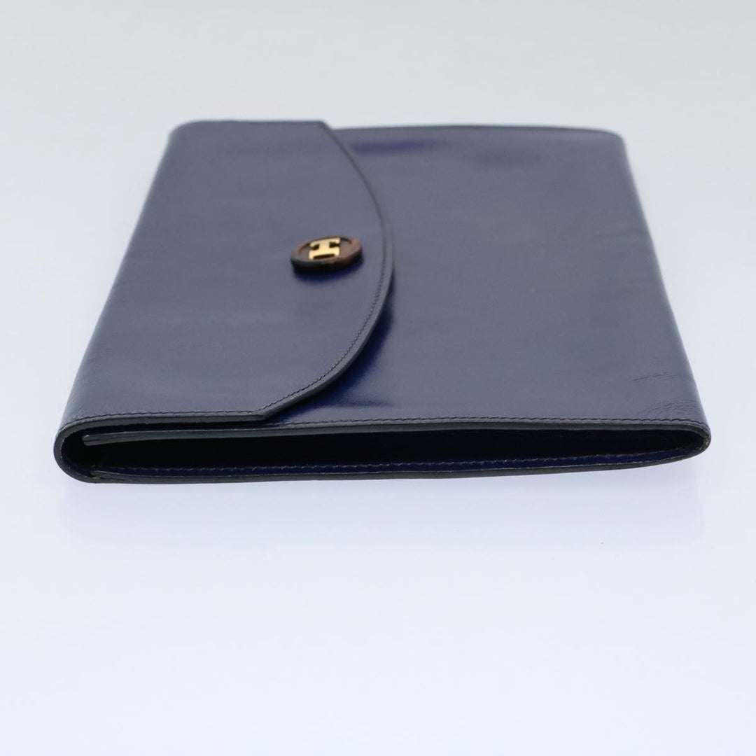 Premium Handmade Hermes Clutch Bag Leather Blue Auth bs10101