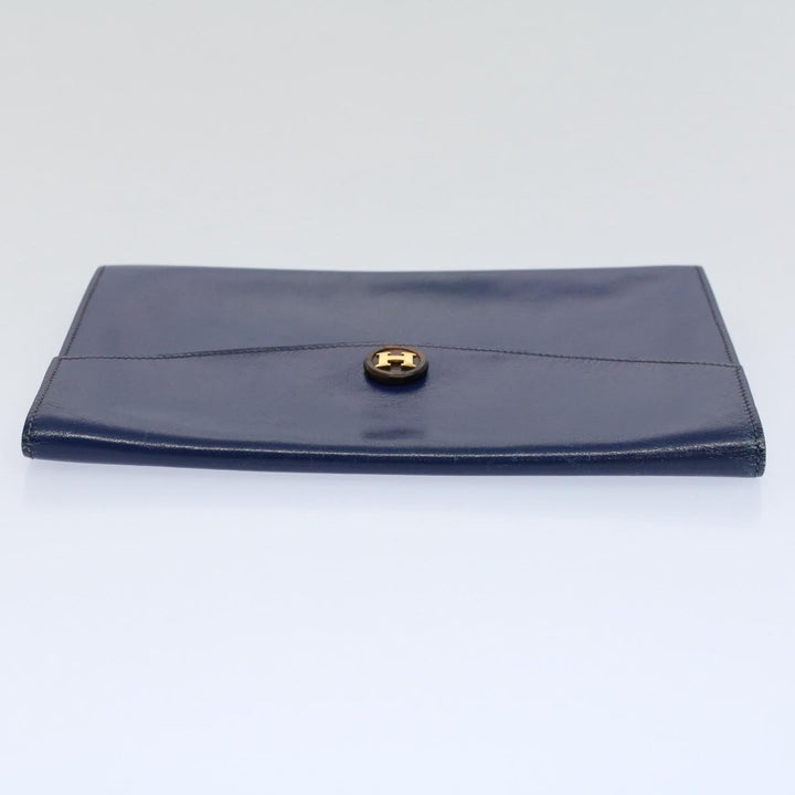 Premium Handmade Hermes Clutch Bag Leather Blue Auth bs10101