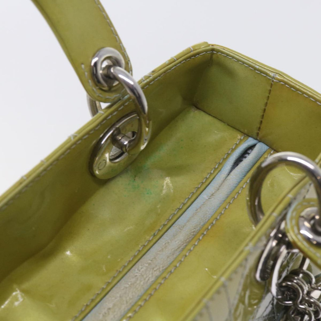 CHRISTIAN Top quality Dior Canage Hand Bag Patent leather 2way Green Auth bs10107