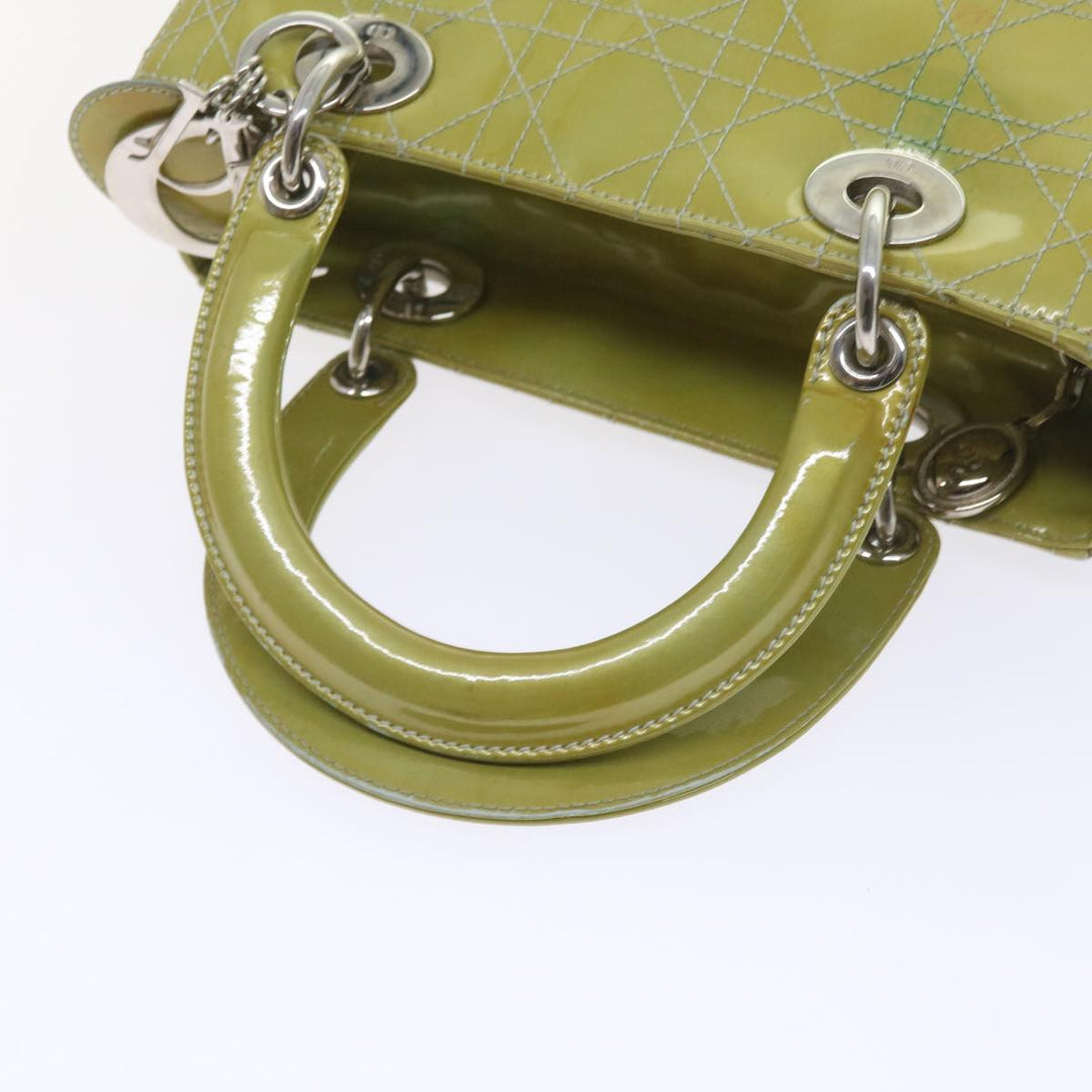 CHRISTIAN Top quality Dior Canage Hand Bag Patent leather 2way Green Auth bs10107
