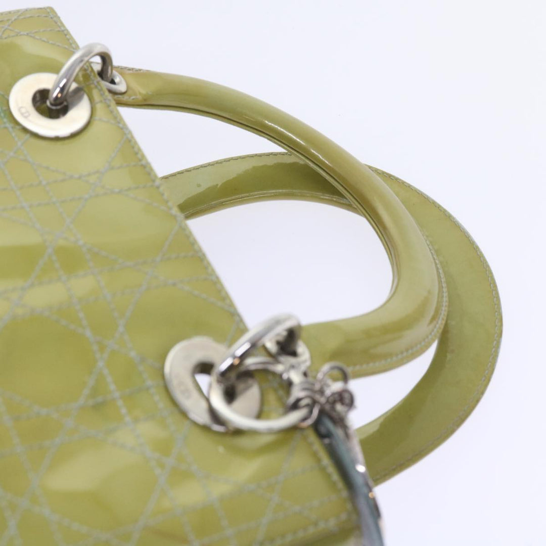 CHRISTIAN Top quality Dior Canage Hand Bag Patent leather 2way Green Auth bs10107