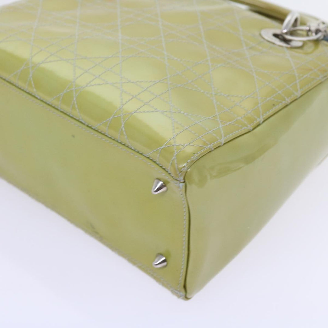 CHRISTIAN Top quality Dior Canage Hand Bag Patent leather 2way Green Auth bs10107