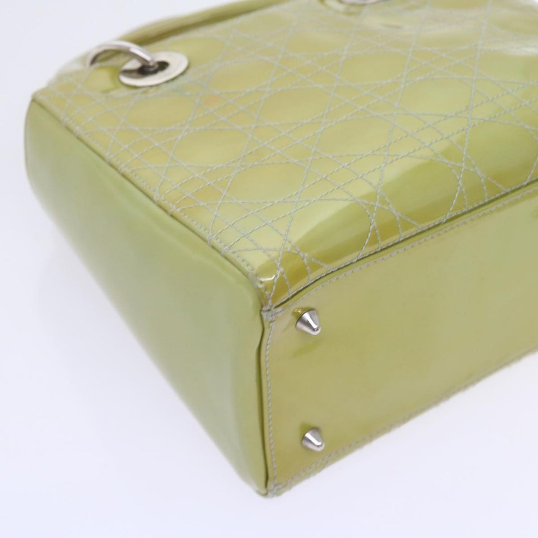 CHRISTIAN Top quality Dior Canage Hand Bag Patent leather 2way Green Auth bs10107