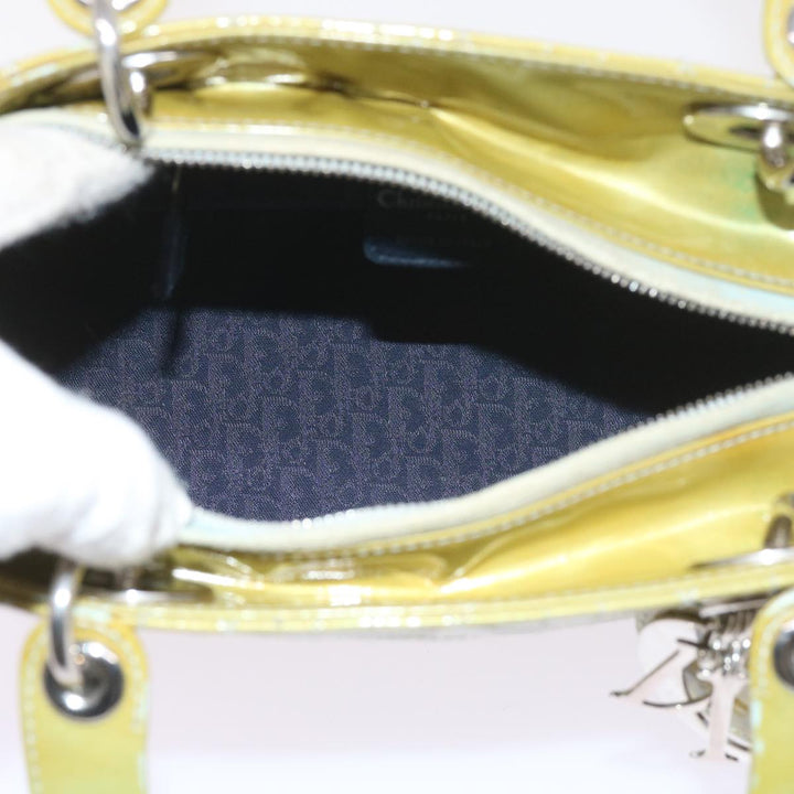 CHRISTIAN Top quality Dior Canage Hand Bag Patent leather 2way Green Auth bs10107