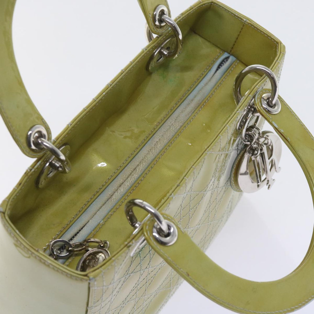 CHRISTIAN Top quality Dior Canage Hand Bag Patent leather 2way Green Auth bs10107