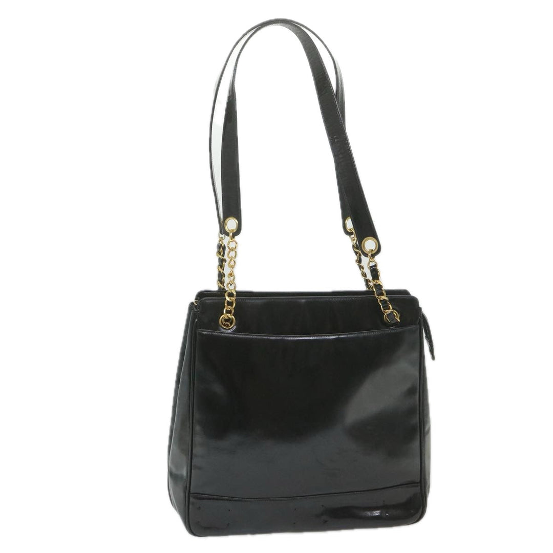 Chanel Chain Shoulder Bag Patent leather Black CC Auth bs10115