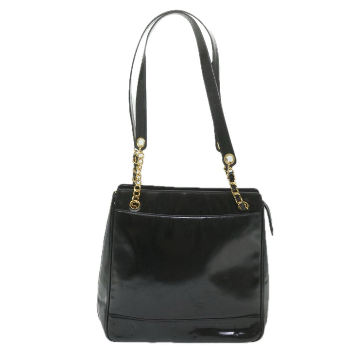 Chanel Chain Shoulder Bag Patent leather Black CC Auth bs10115