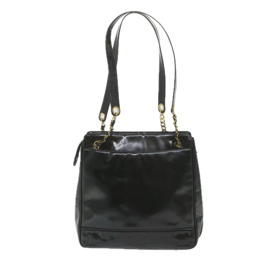 Chanel Chain Shoulder Bag Patent leather Black CC Auth bs10115