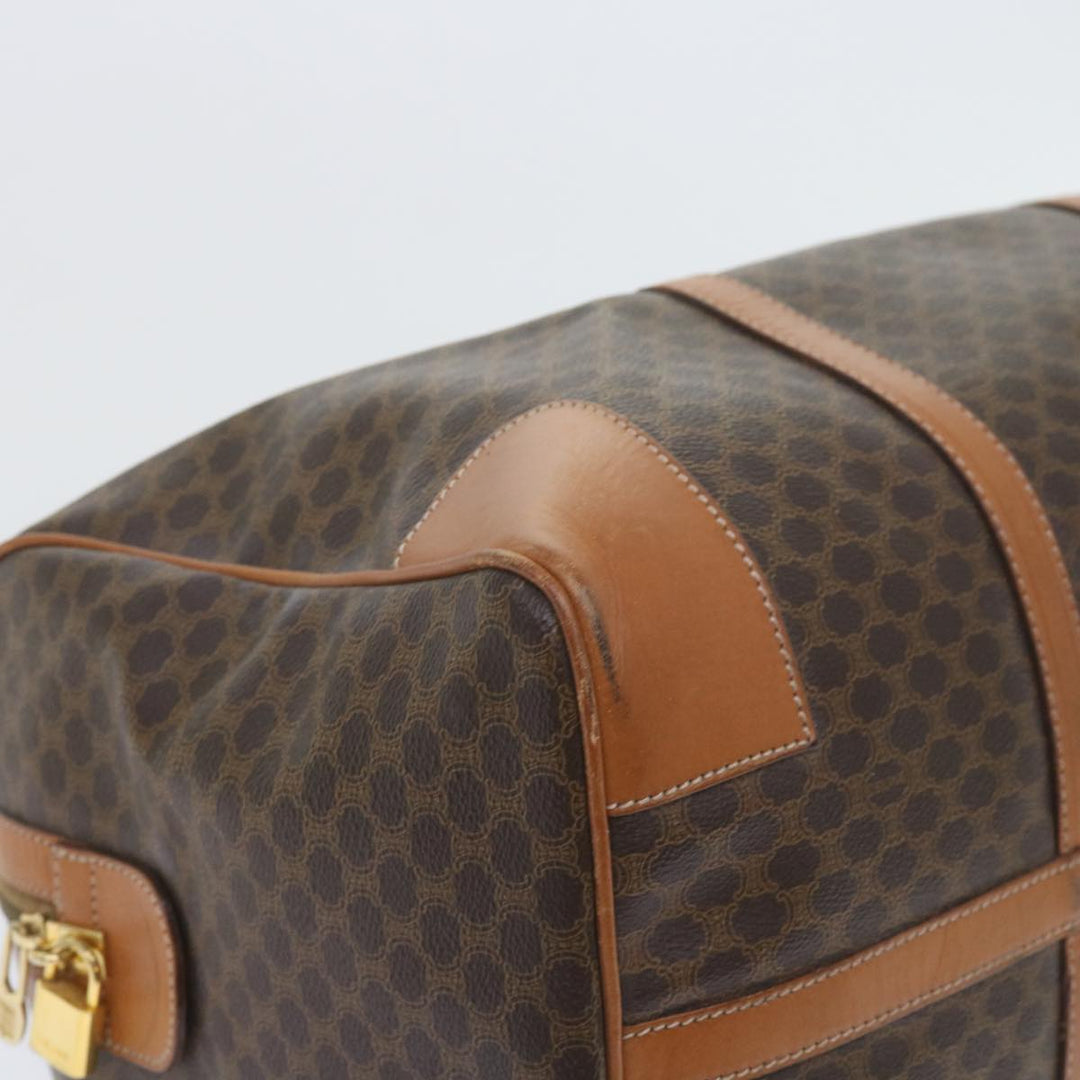 Celine Macadam Canvas Boston Bag PVC Leather Brown  10153