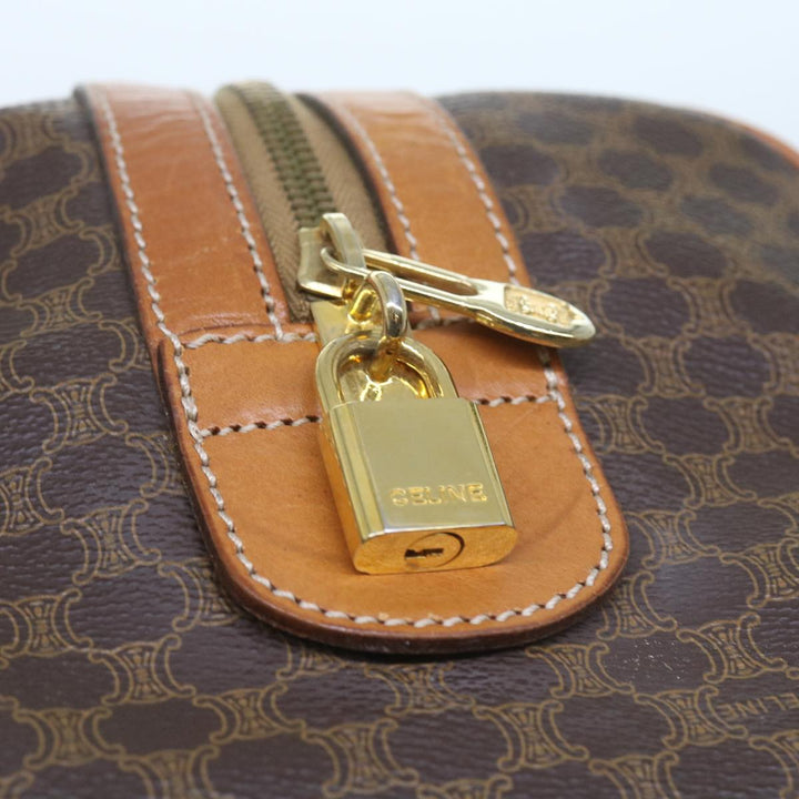 Celine Macadam Canvas Boston Bag PVC Leather Brown  10153