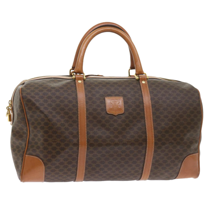 Celine Macadam Canvas Boston Bag PVC Leather Brown  10153